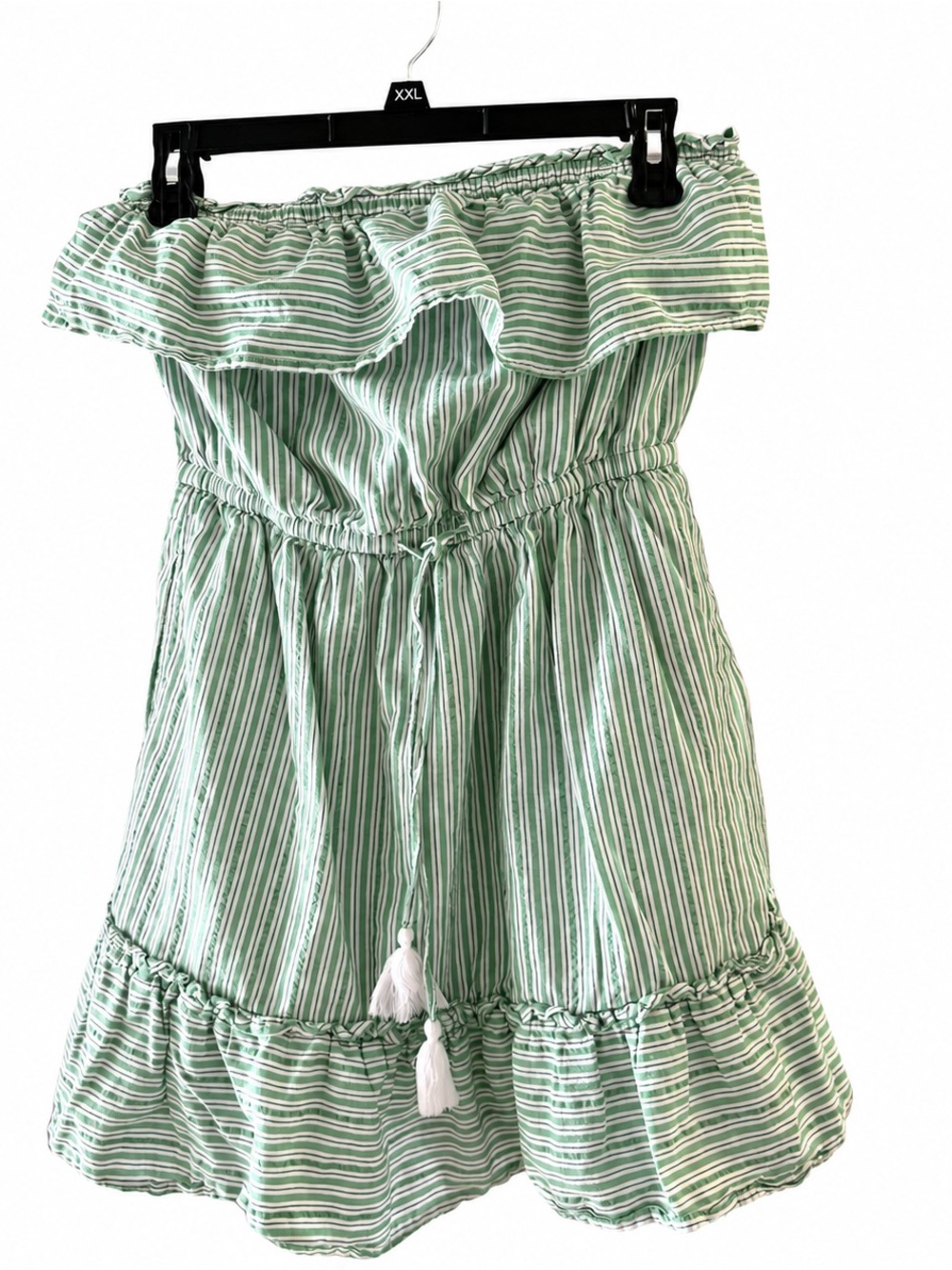 American Eagle Green & White Striped Strapless Summer Dress- small